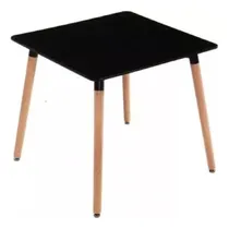 Comprar Mesa Eames Cuadrada 80 X 80 Patas De Madera Tapa Negro Patas Marrón
