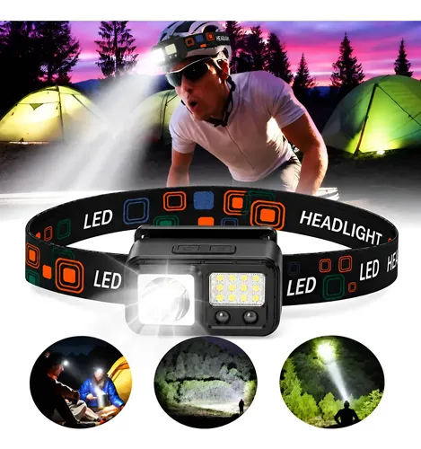 Lanterna De Cabeça Led Recarregável Com Sensor Prova D'água Branco Preto