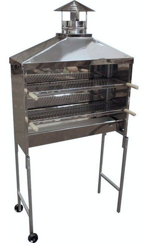 Carrinho Churrasqueira Inox Espetinhos 100cm Rodas Chaminé