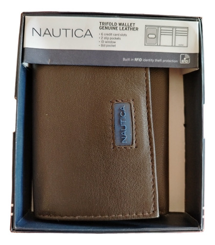 Cartera Para Hombre Nautica Color Cafe De Piel