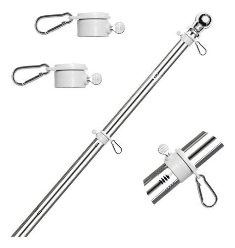 Mastil De Bandera Pared 2 Posiciones Ext De 1.8m Inox Plata