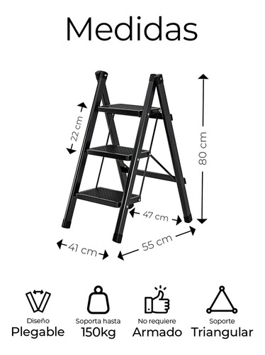Repisa Escalera Decorativa Mueble Plegable Antideslizante Color Negro