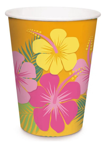 08 Copos De Papel - Festa Havaiana - 240ml - Cromus