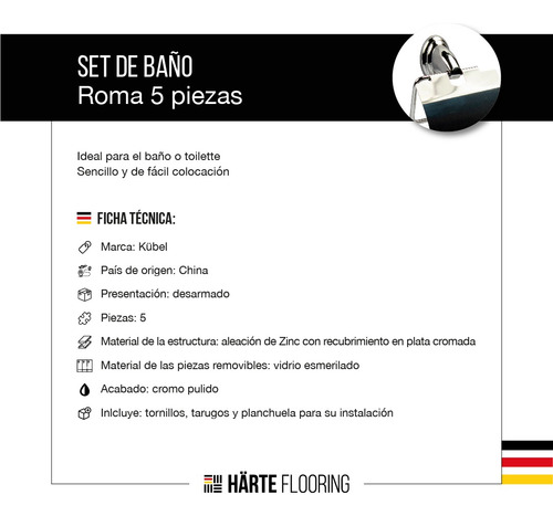 Set Kit De Baño 5 Piezas Accesorios Completo Cromado Kübel