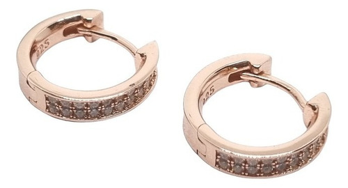 Imagen 1 de 7 de Aros Plata Rose Rodinada Argolla Micro Pave 15 Mm 3,8 Grs
