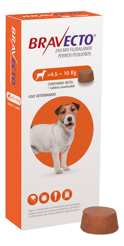 Antipulgas Para Perros Bravecto Desde 4.5kg A 10kg 250mg