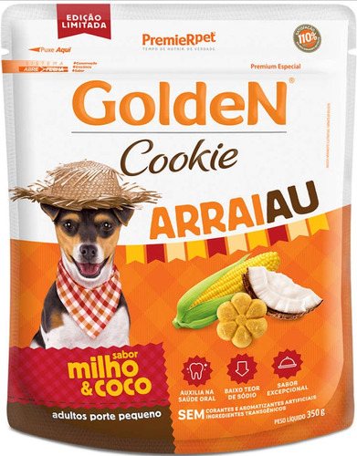 Golden Cookie Para Cães Adultos Arraiau 350g Edição Limitada