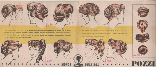 Antiguo Folleto Moños Postizos Para Peinados Pozzi - Años 60 (Usado)