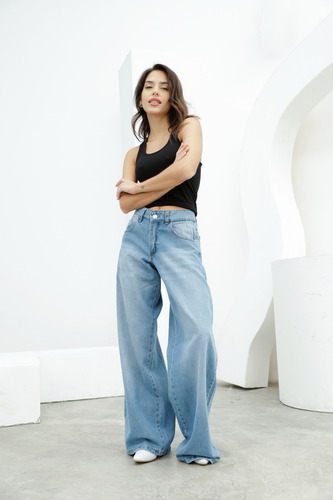 Pantalón Baggy De Jean Rígido Tiro Medio - Oriental