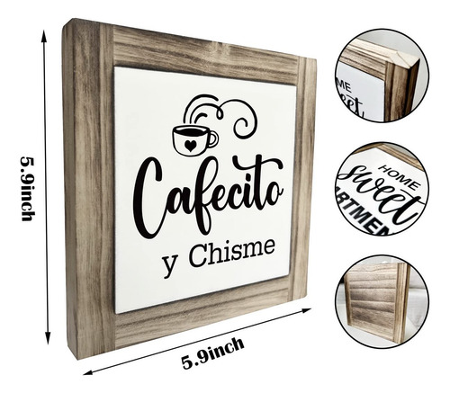 Cartel De Placa De Madera De Cafe, Cafecito Y Chisme, Caja D