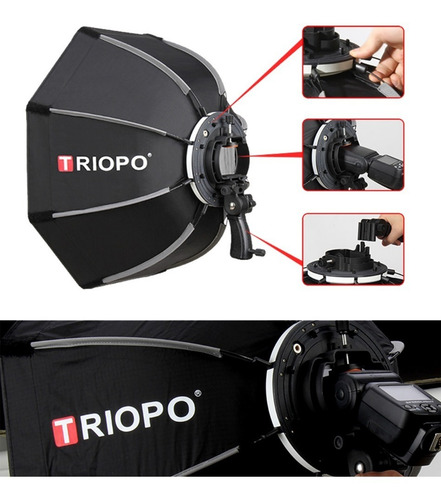 Imagen 4 de 8 de Difusor Triopo Hexa Softbox 90cm C/ Rotula P/ Flash Zapata