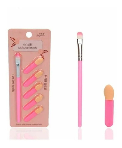 Set De Brocha Para Maquillaje Sombras Esponja Para Aplicar Color Rosa