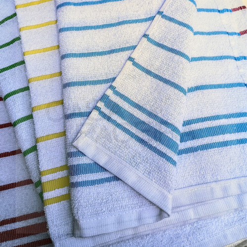 Kit 20 Pano Prato Copa Toalha Cozinha Felpa Branco Listrado