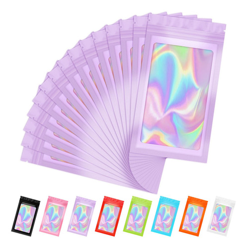 50 Bolsas Resellables Holograficas De 20x12cm - Purpura