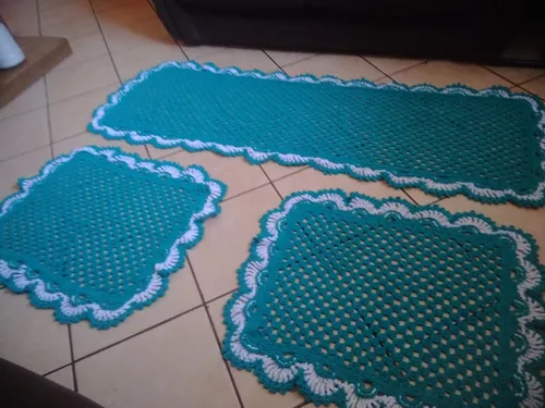 Jogo cozinha em crochê 3 peças - Janaína crochet - Tapete para