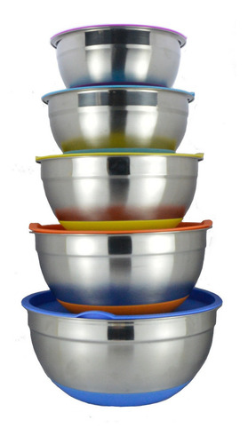 Set 5 Bowls De Cocina Acero Inoxidable Con Tapa