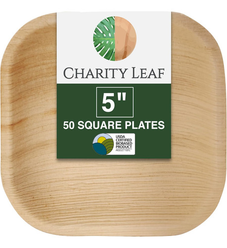 Platos Cuadrados Desechables De Hoja De Palma De 5 Pulgadas