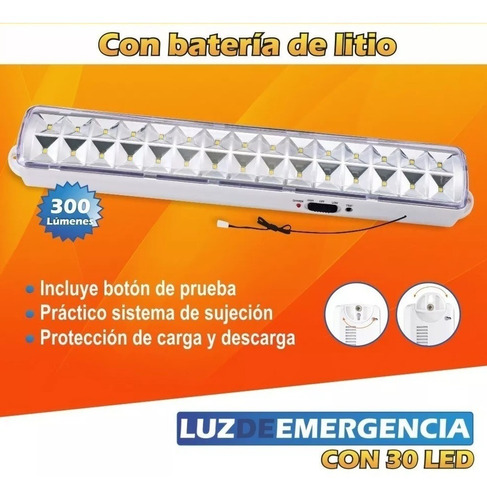 Luz De Emergencia 30 Leds Zurich 300 Lumens 5hs Litio 3,7v