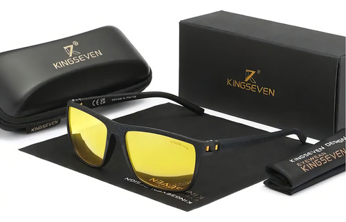 Gafas de sol Kingseven C17 polarizadas con visión nocturna negra, montura negra, varilla negra, lente amarilla, diseño de espejo