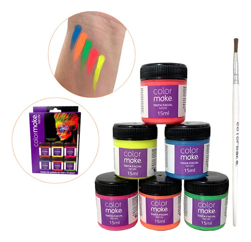 Kit Pintura Facial Neon Fluor Color Make 6 Cores + Pincel