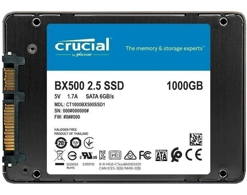 Imagen 2 de 3 de Disco Duro Solido Ssd 1tb 2.5 Crucial 1000gb Pc Laptop