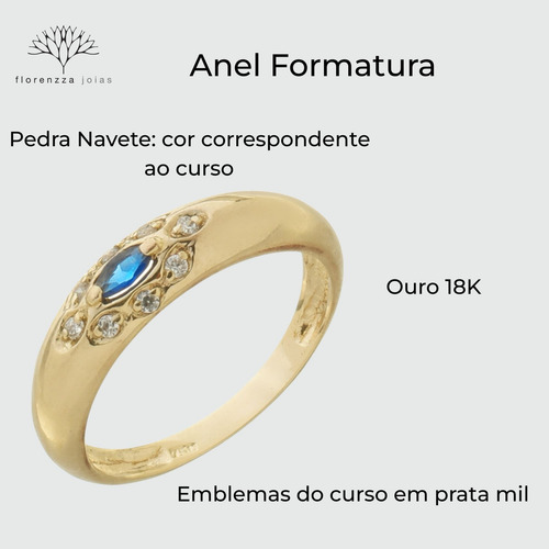 Anel Formatura Ouro 18k Com Pedra Navete E Zircônias