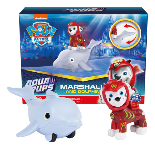 Boneco De Ação Paw Patrol Marshall Aqua Pups Com Golfinho
