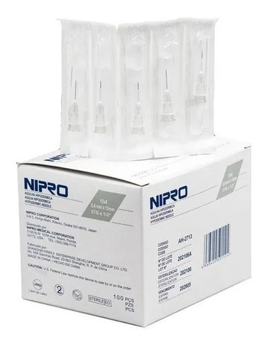 Aguja Hipodermica Nipro 27g X 1/2 Caja 100 Unidades