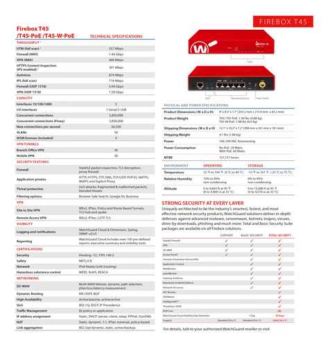 Watchguard Firebox T45 Con Soporte Estándar De 3 Años