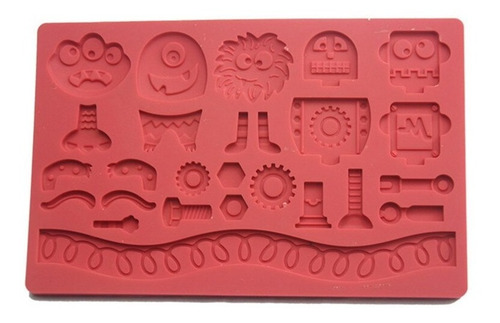 Molde Silicon Tapete Tornillos Robots Y Monstruos Fondant