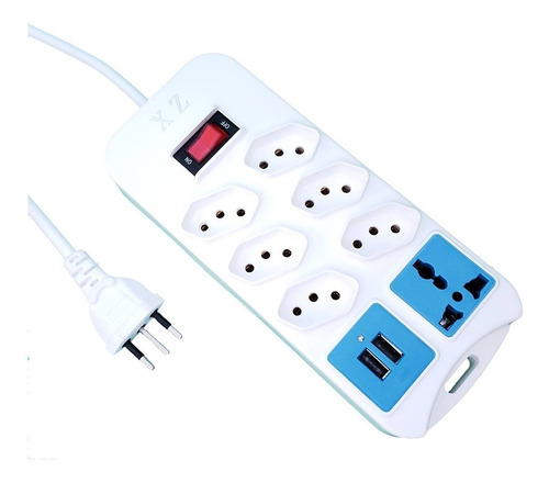 Extensão Elétrica 7 Tomadas Régua Bivolt 2 Usb Cabo 1,9m