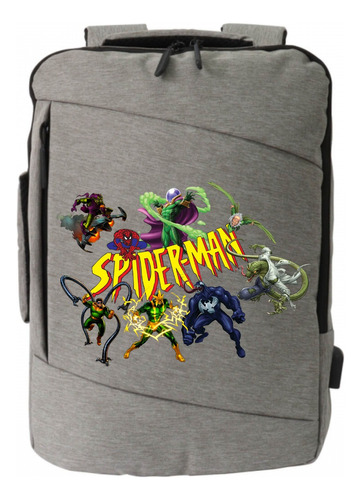 Morral Espalda Spiderman Villanos Maleta Portafolio Gris