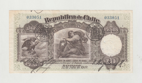 Billete Chile 10 Pesos 31 Julio 1922 República Chile (c85)