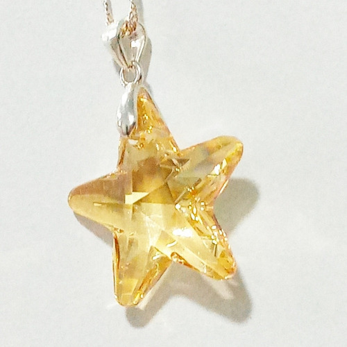 Conjunto Estrella  20 Mm Golden Cristal Y Plata 925 C/cade 