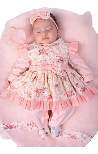 Saida De Maternidade Menina 5 Peças Charmosa Vermelha Salmão 0-1 M