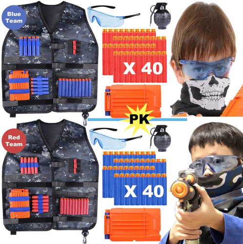 Nerf N-strike Set 2 Chalecos Táctico Niño + Gafas 120x Balas