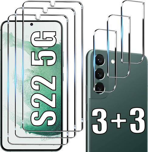[paquete De 3+3] Protector De Pantalla Para Galaxy S22, Vidr