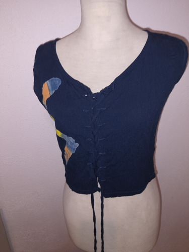 Blusa Remera De Bambula A La Cintura Pintada A Mano 