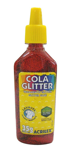 Acrilex Cola Colorida Com Glitter 35g Lavável Cor Vermelho