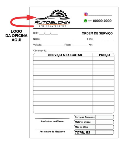 20 Blocos Oficina Mecânica Personalizado 14x10- 1.000 Folhas