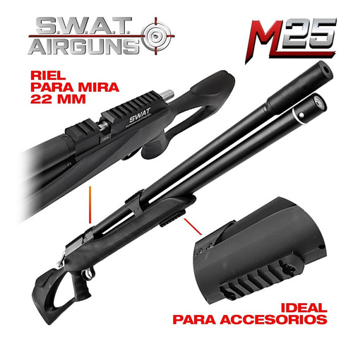 Imagen 4 de 11 de Rifle Pcp M25 Swat Airguns 5,5 6,35 Silen Inflador Funda