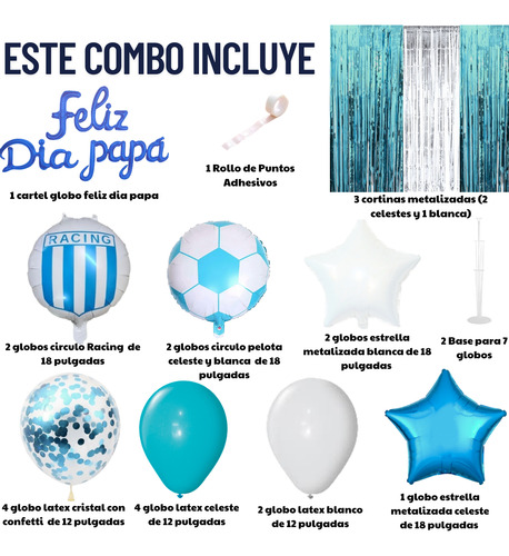 Combo Globos Dia Del Padre Kit Deco Festejo Papá Racing Celeste Racing