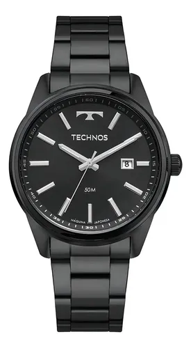 Relógio Technos Masculino Steel Preto 4cm Aço Quartzo Prova d'Água