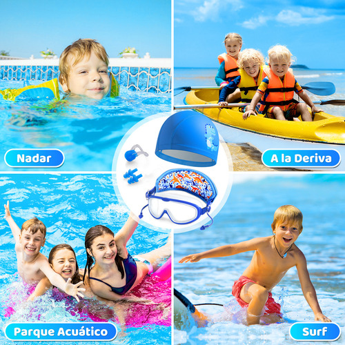 Kit Gafas Goggles Natación Para Niños Anti-vaho Uv Y Diadema Color Azul/blanco