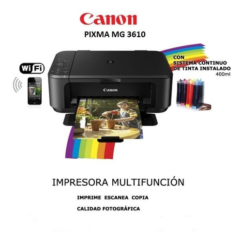 Imagen 2 de 2 de Impresora Canon Mg3610 Con Wifi + Ciss Delivery Gratis