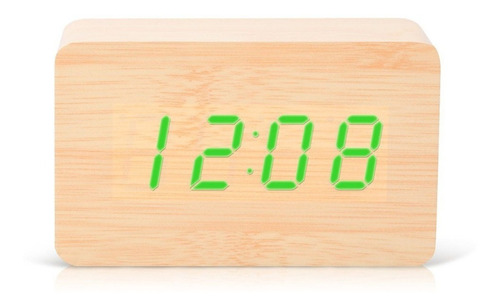 Reloj Despertador Digital Imitación Madera Temperatura Usb