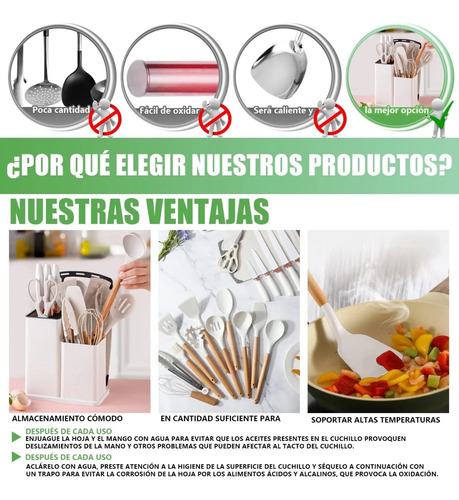 Utensilios De Cocina De Silicona Cuchillos Cucharas Tabla Blanco