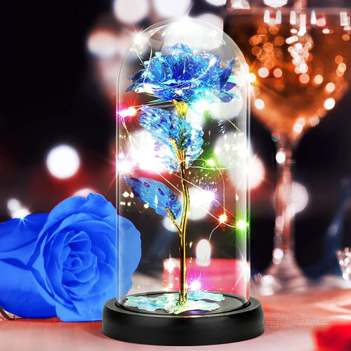 Bella Rosa Eterna Encapsulada Led Azul Dia De Las Madres