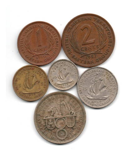 Estados Britanico Caribe Del Este Lote 6 Monedas 1 A 50 Cent