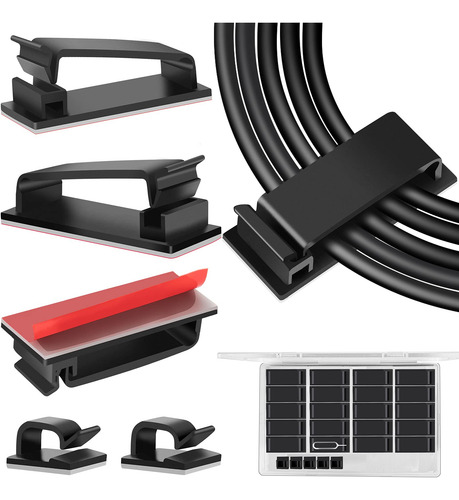 50 Clips De Gestión De Cables, Color Negro, Grandes Clips De